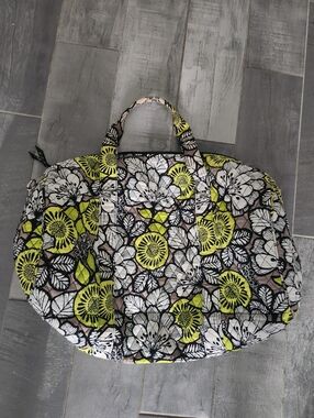 Retired Vera Bradley Baroque Pattern Quilted Floral Travel Tote, Yellow & Black